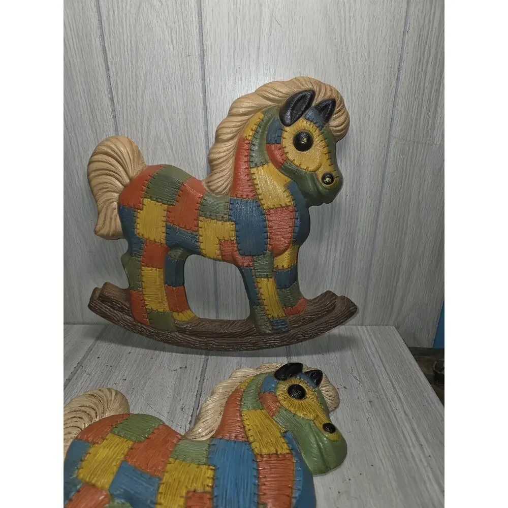 Vtg 70s Multi Color Patchwork Rocking Horse Wall Decor Foam Nursery Childs Room